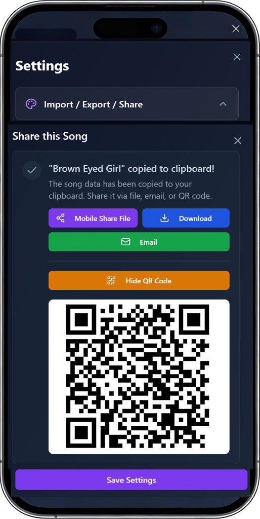 SongView on mobile — scan QR to try instantly