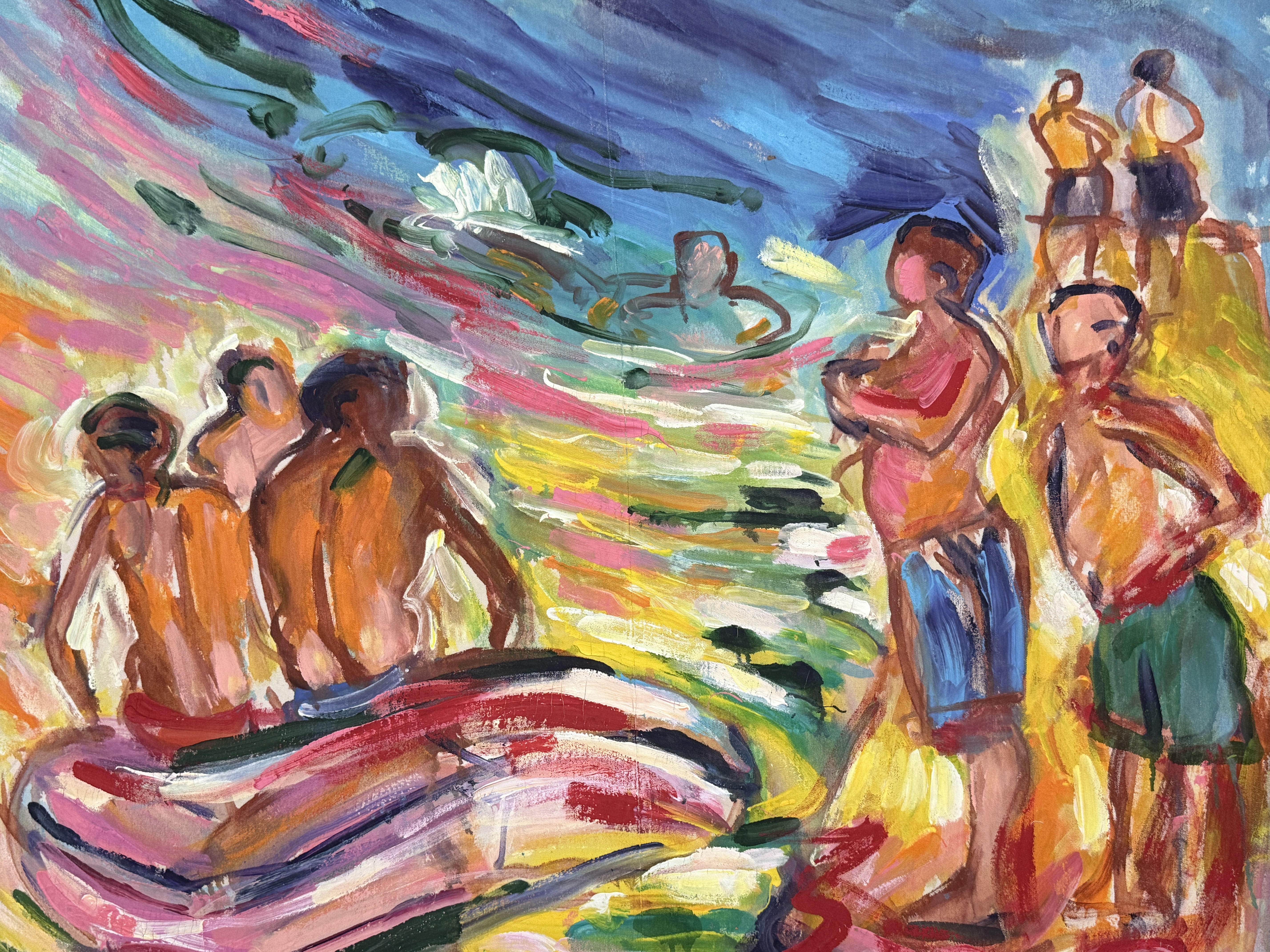 Bathers at the beach, painting by Olaug Vethal, Beyond the Visible exhibition, Spazju Kreattiv Valletta Malta