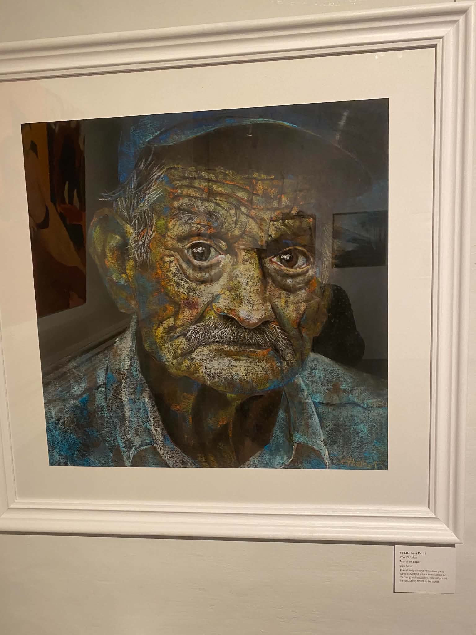 Ethelbert Perini — The Old Man, pastel on paper, 58 x 58 cm. KIND | STRANGE | BEAUTIFUL exhibition, Malta Society of Arts, Palazzo de La Salle, Valletta
