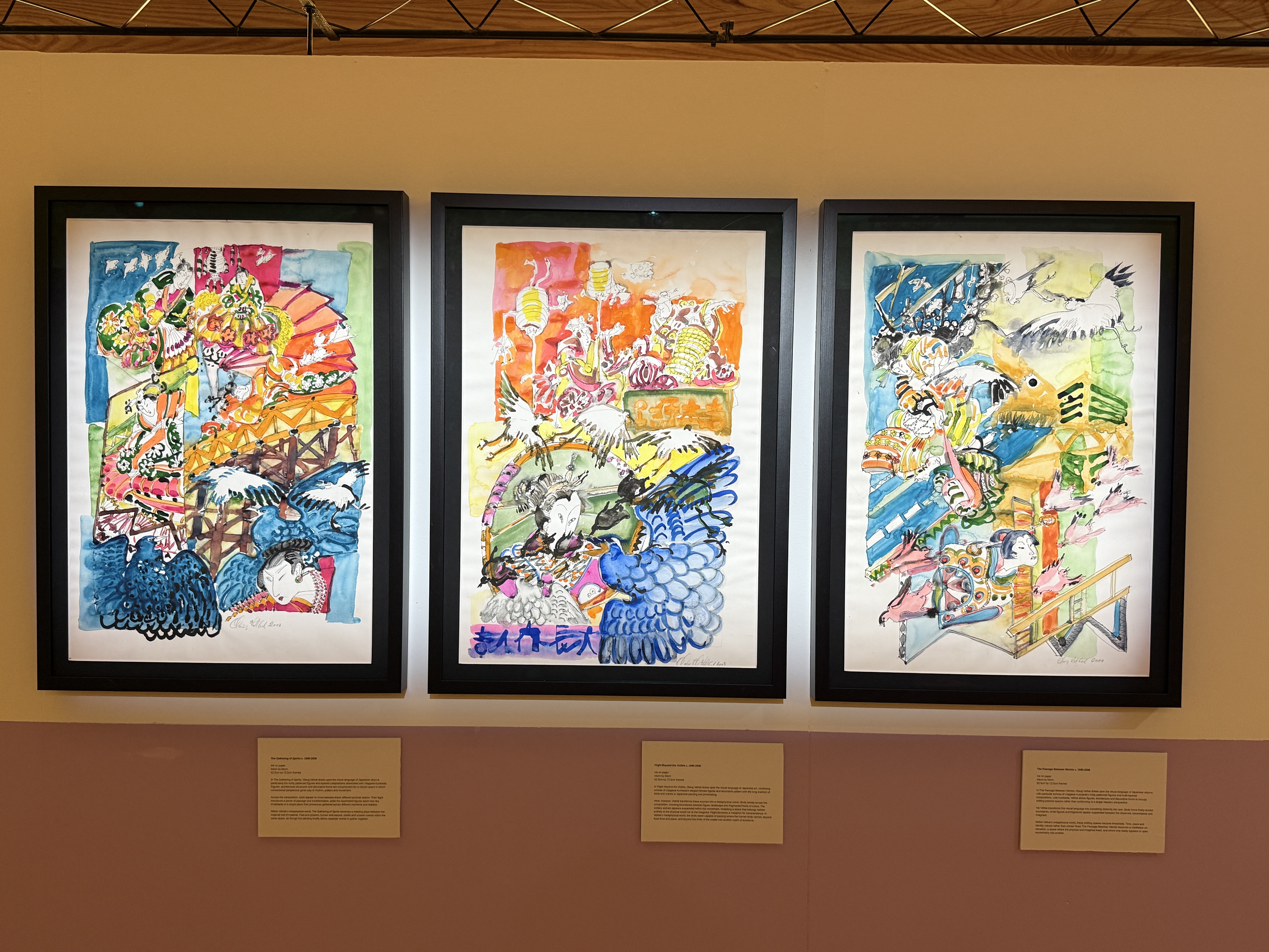Ukiyo-e inspired triptych, painting by Olaug Vethal, Beyond the Visible exhibition, Spazju Kreattiv Valletta Malta
