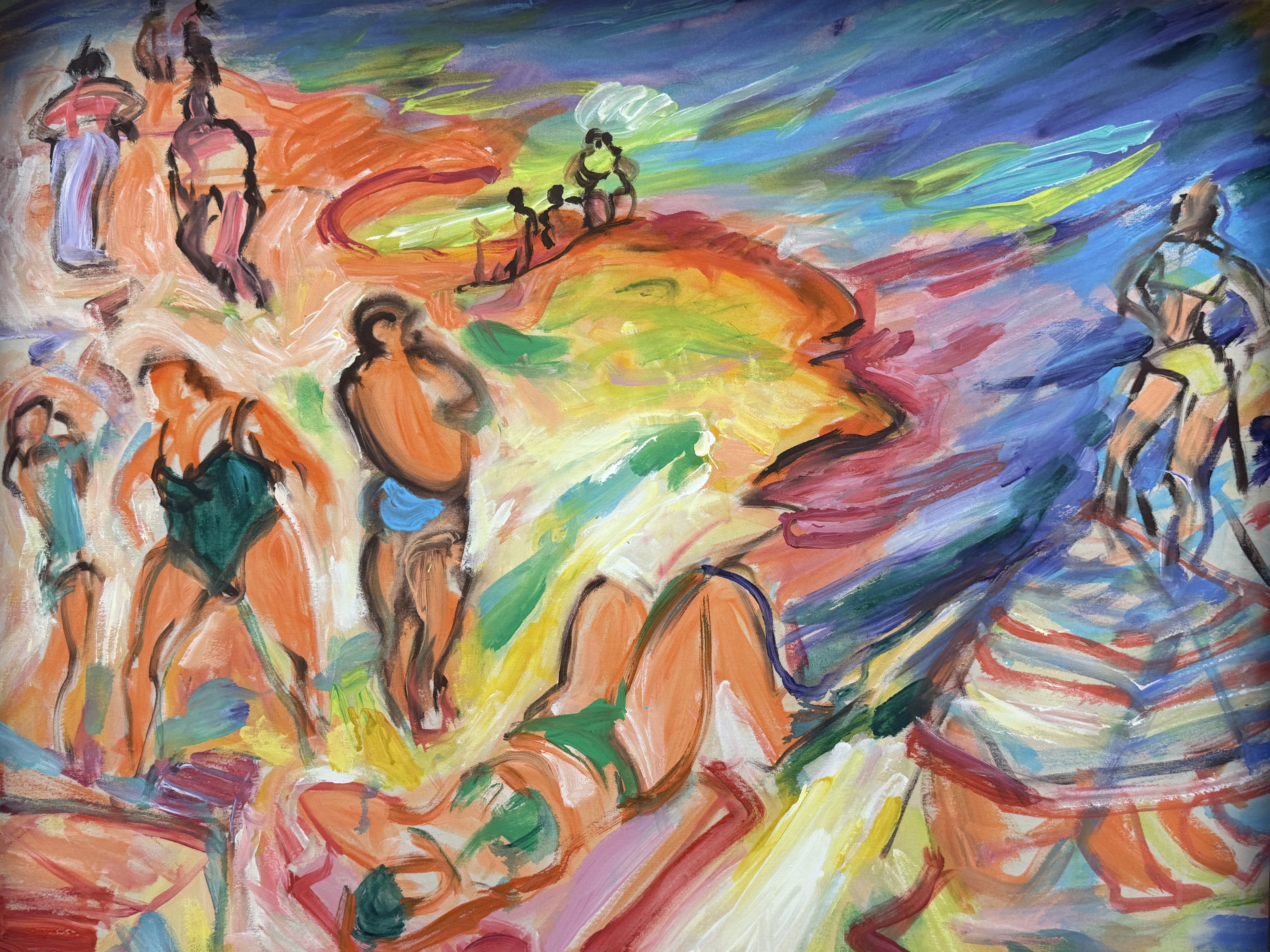 Bathers and swimmers, painting by Olaug Vethal, Beyond the Visible exhibition, Spazju Kreattiv Valletta Malta