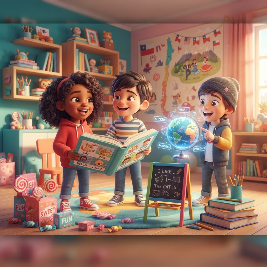 Chile Kids English Fun: Cartoons, Candies, and School Words!