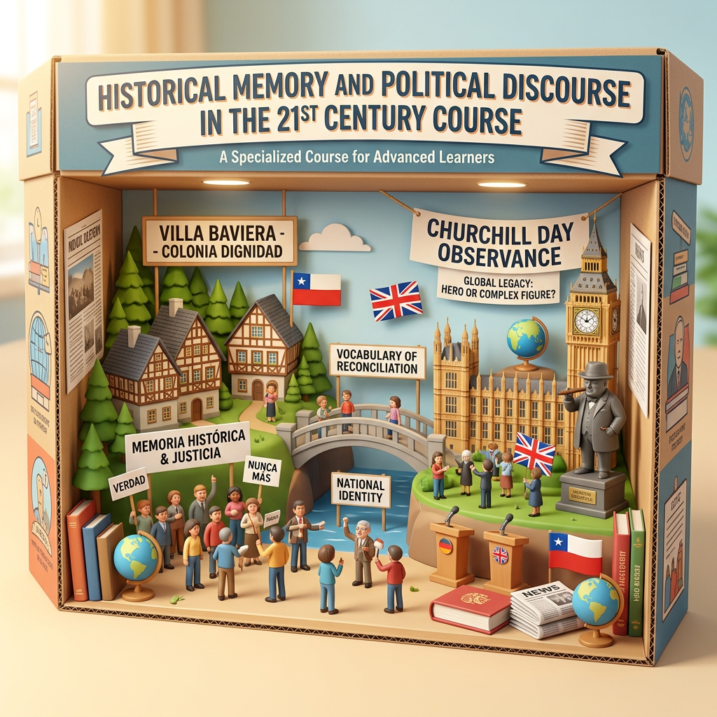 Diorama: Historical Memory and Political Discourse in the 21st Century COURSE A specialized course for advanced learners that uses the current Chilean controversy over Villa Baviera and the global observance of Churchill Day as case studies. Students analyze political rhetoric, the vocabulary of reconciliation, and how different nations use history to shape current identity. (Age 11-14) - Var 1