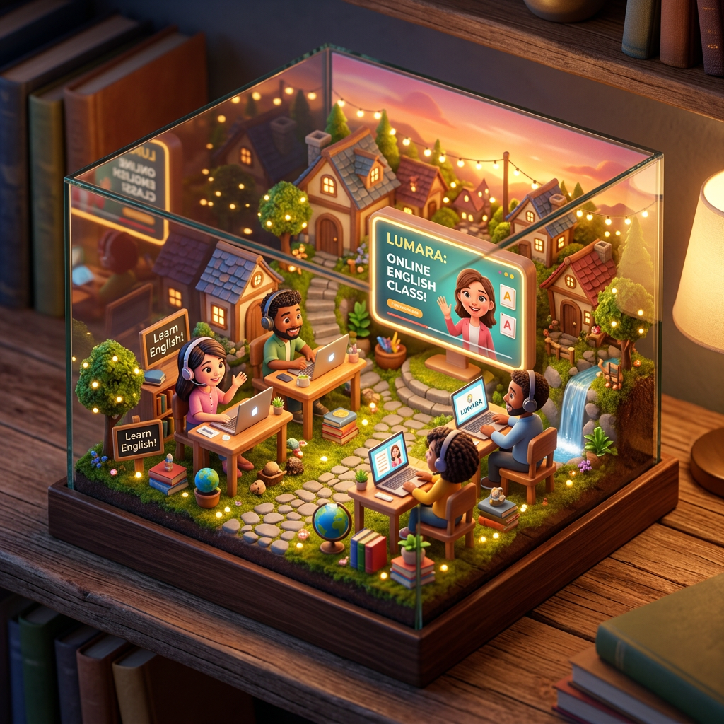 Diorama: Adult English language learners learning online with LUMARA (Age 11-14) - Var 2