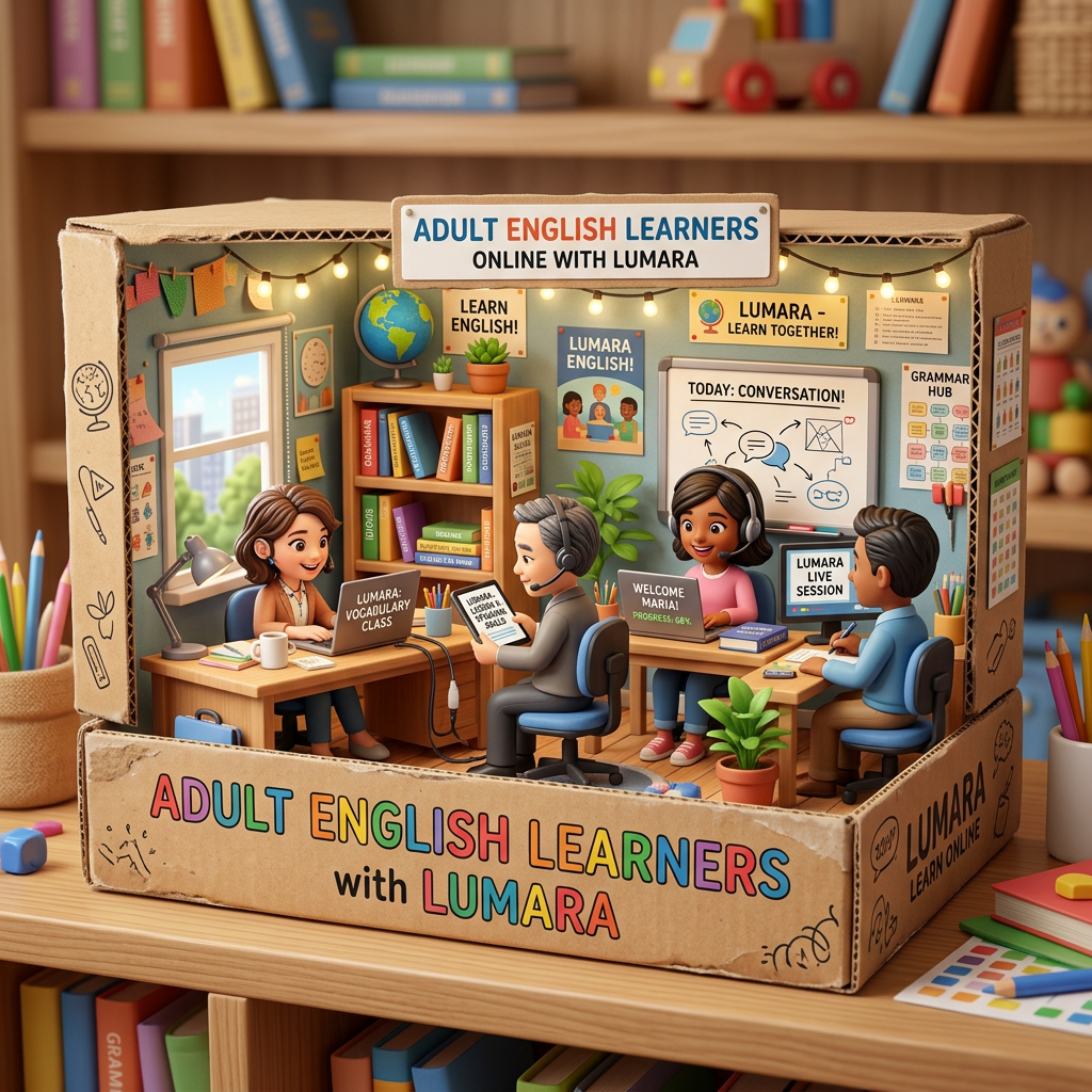 Diorama: Adult English language learners learning online with LUMARA (Age 11-14) - Var 1