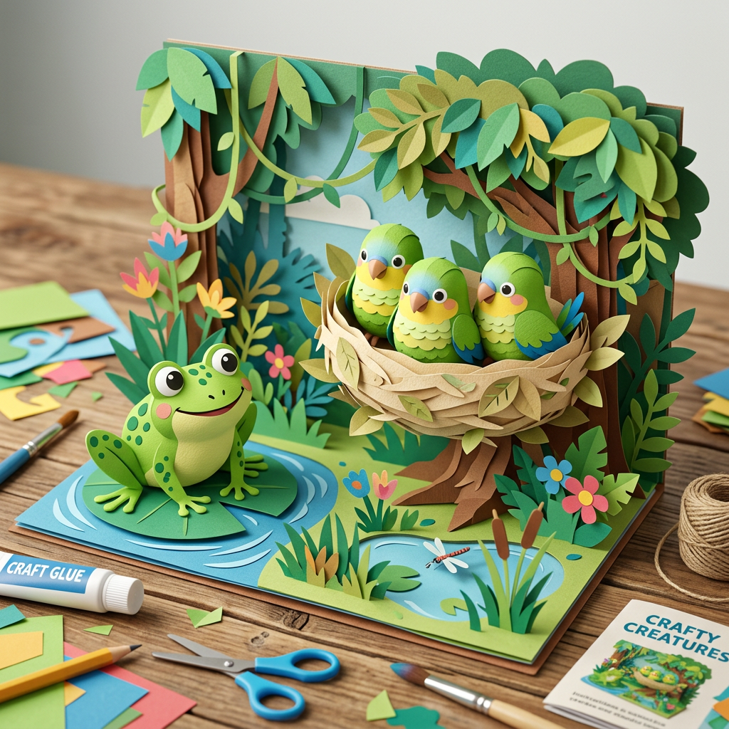 Handicraft: Frogs and baby green Quaker parrots (Age 11-14) - Var 3