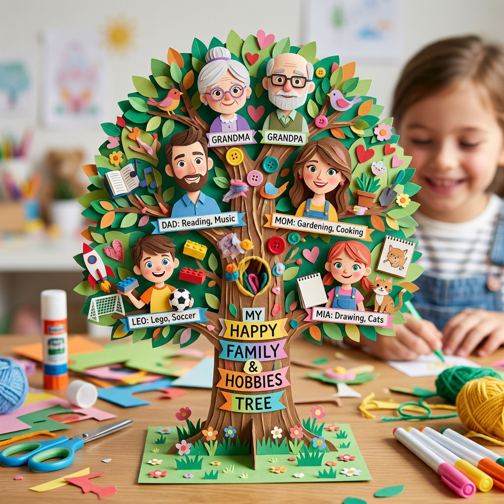 Handicraft: family tree and hobbies (Age 8-11) - Var 3