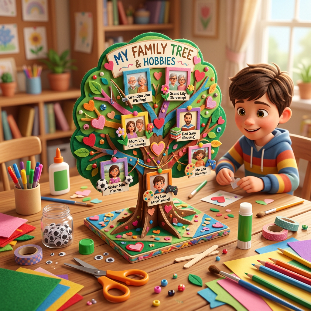 Handicraft: family tree and hobbies (Age 8-11) - Var 2