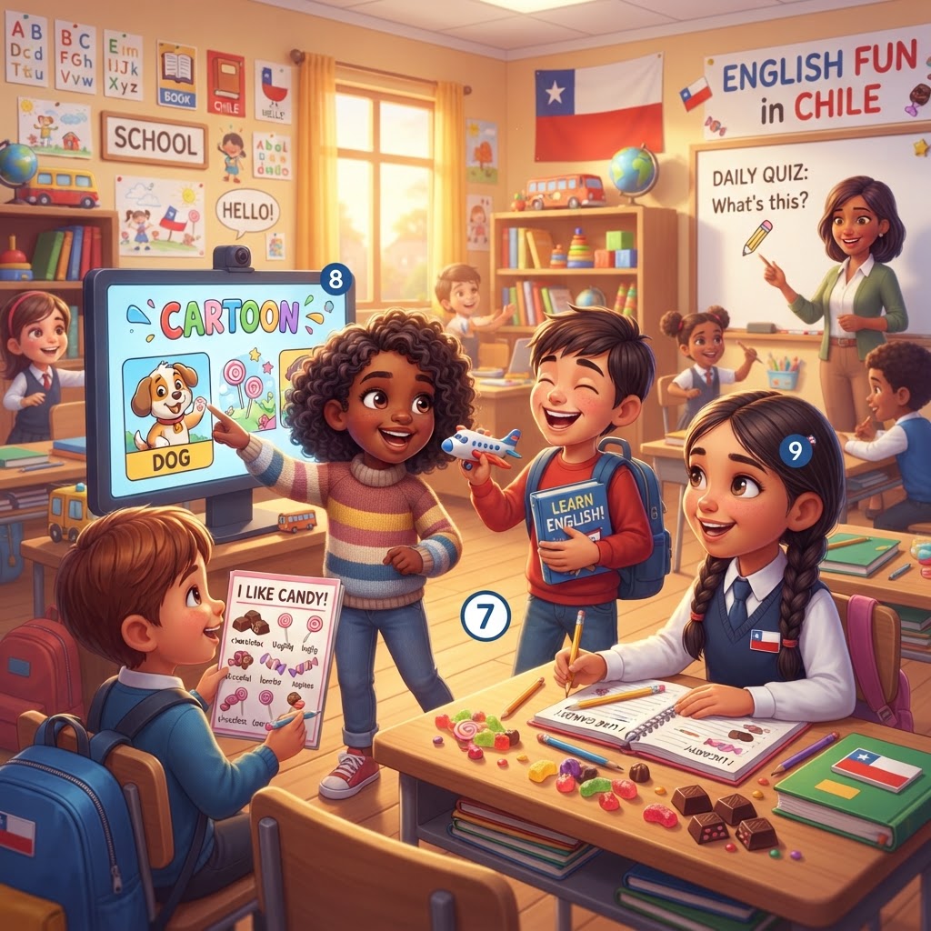 English Fun in Chile: Cartoons, Candies, and School Words!