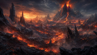 Dramatic Volcanic Landscape With — Dark Fantasy
