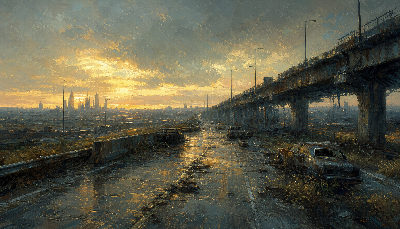 Post-apocalyptic Highway With Abandoned — Impressionist