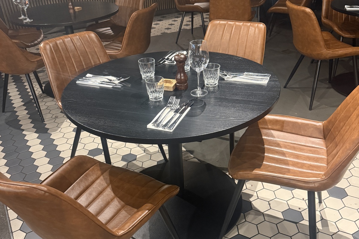 Restaurant tables and chairs before the clearance