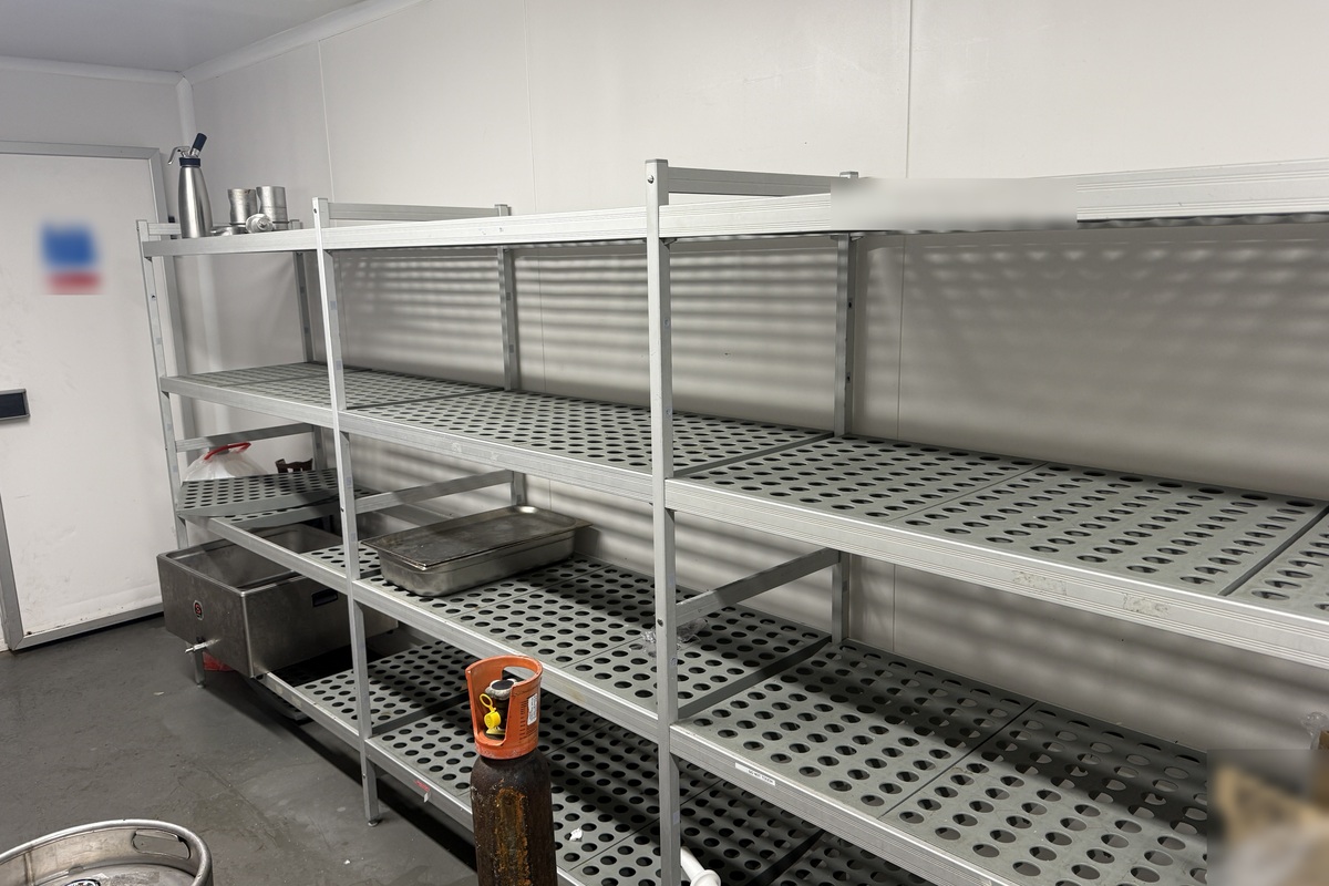 Commercial kitchen cold room shelving ready for removal