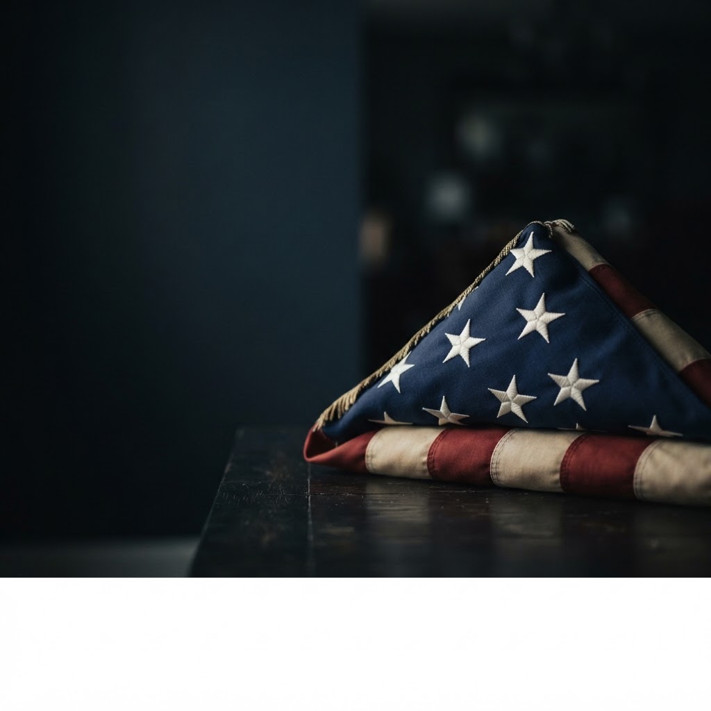 American flag in subdued light