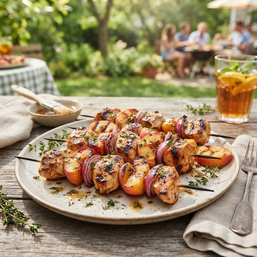Grilled Peach and Chicken Skewers