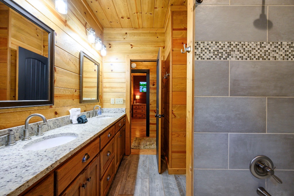 Bathroom - Double Vanity with Tiled Shower