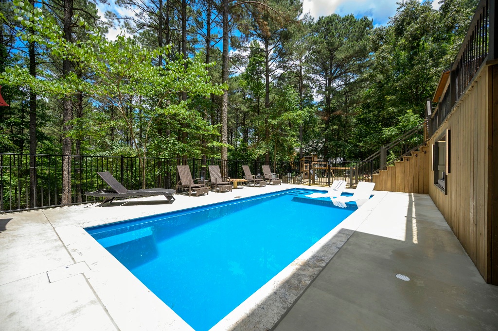 Pool - Side View with Lodge & Stairs