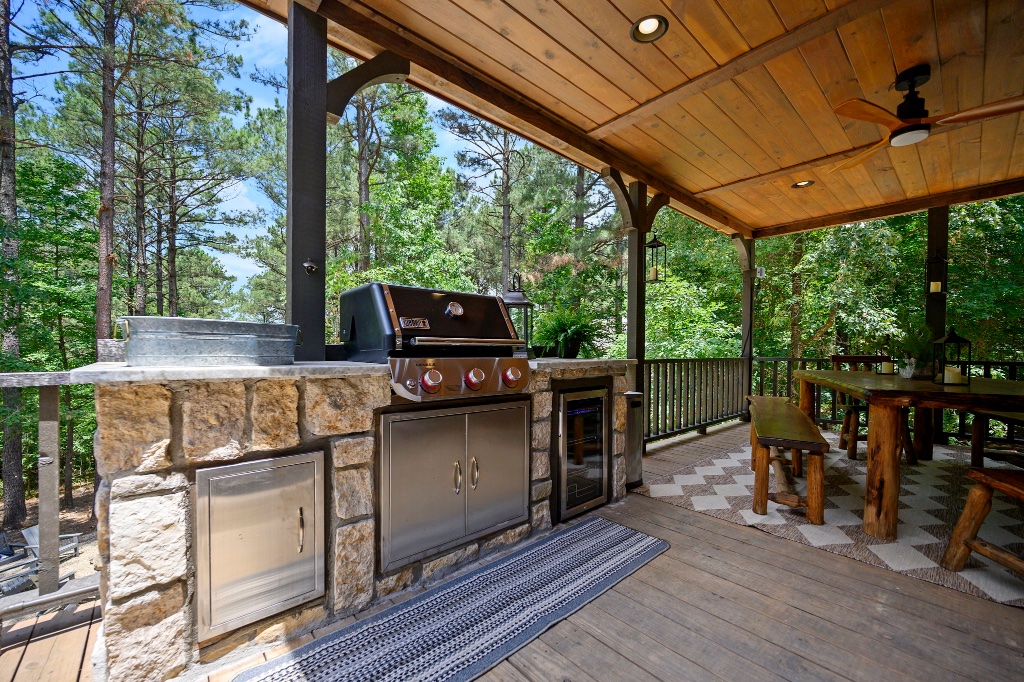 Outdoor Kitchen - Stone Grill & Beverage Fridge
