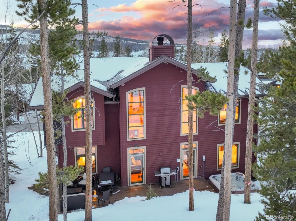 Exterior - Aerial Sunset with Snow