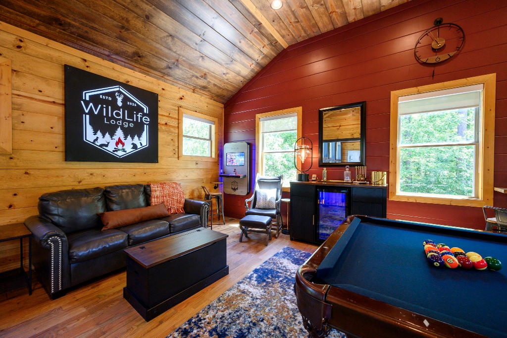 Game Room - Pool Table & WildLife Lodge Sign