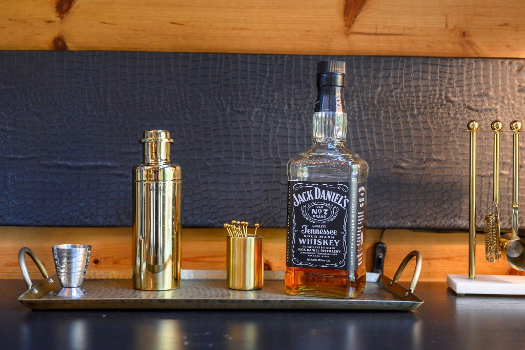 Bar Cabinet with Blue-Lit Wine Fridge