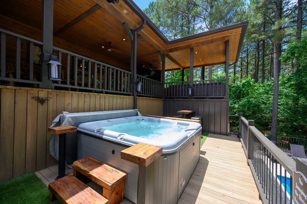 Hot Tub - Open Deck with Forest & Pool View