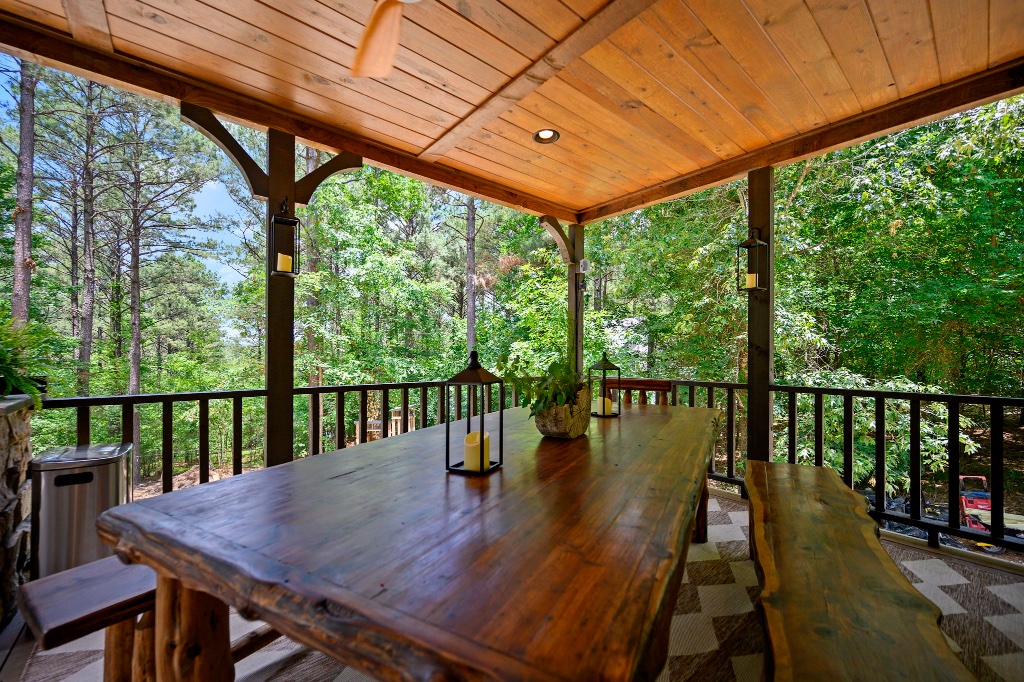 Outdoor Dining - Live-Edge Wood Table with Forest Views