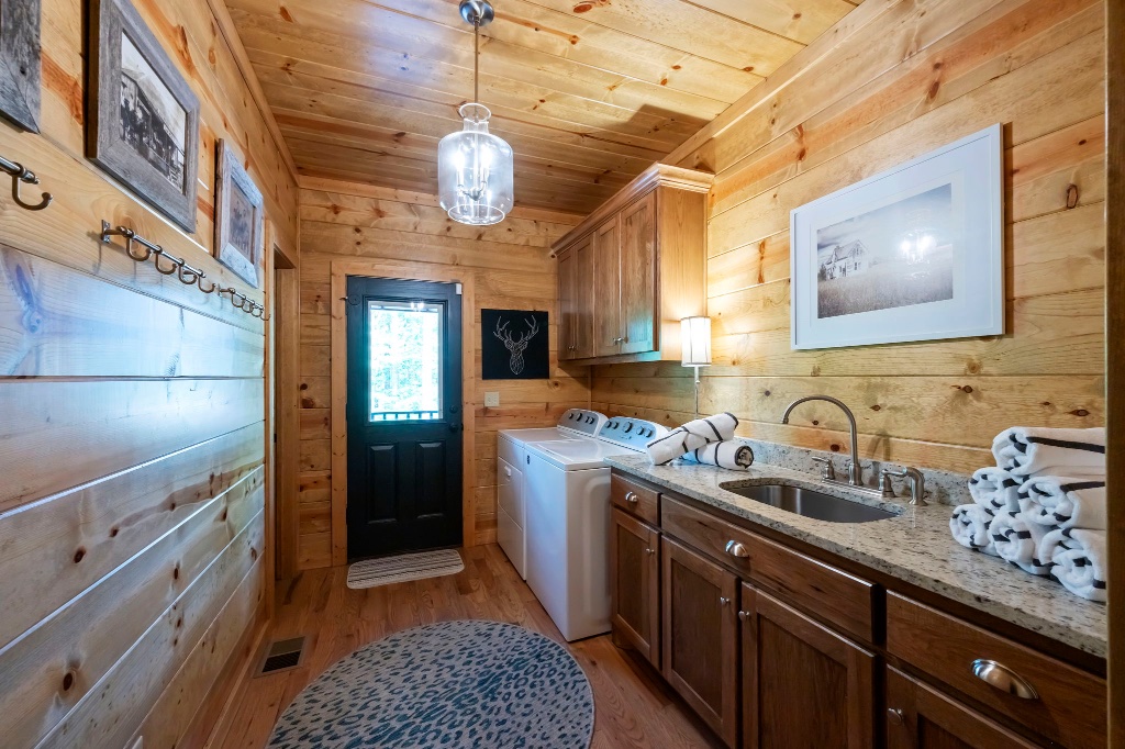 Laundry Room - Wood Walls & White Appliances