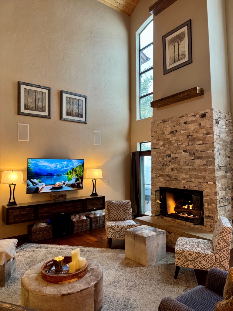 Living Room - Side View with Stone Fireplace
