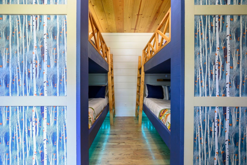 Bunk Room - Blue Birch Tree Wallpaper & Bunk Beds