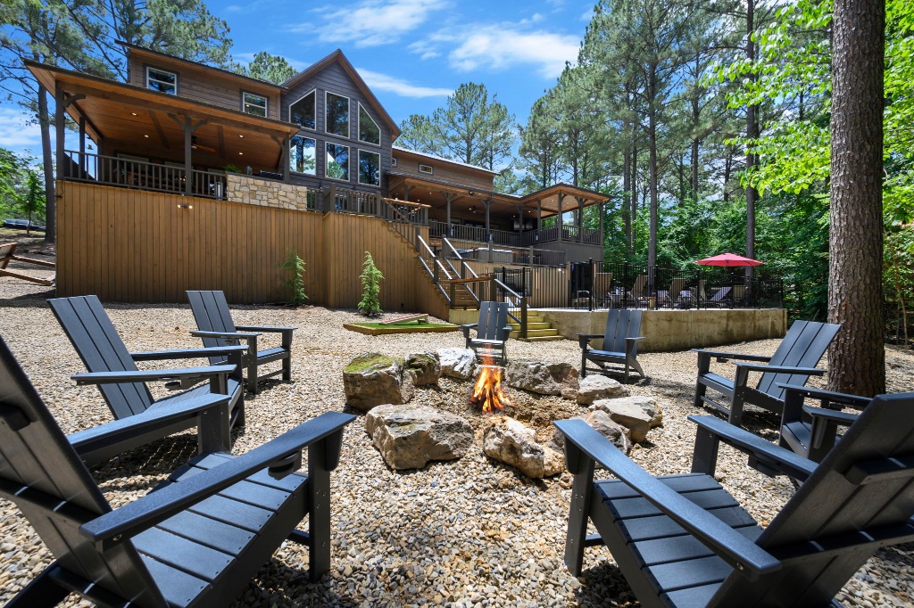Fire Pit - Adirondack Chairs & Lodge View