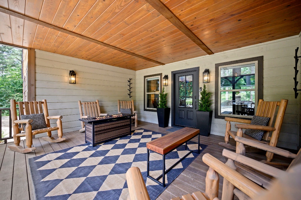 Front Porch - Log Chairs & Fire Pit Table