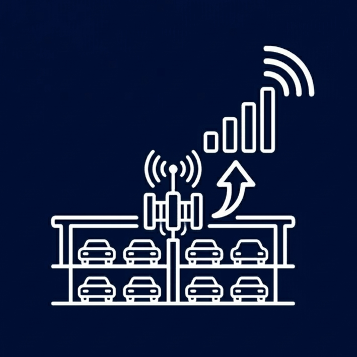 Bundled cell signal booster setup for underground visitor parking garages
