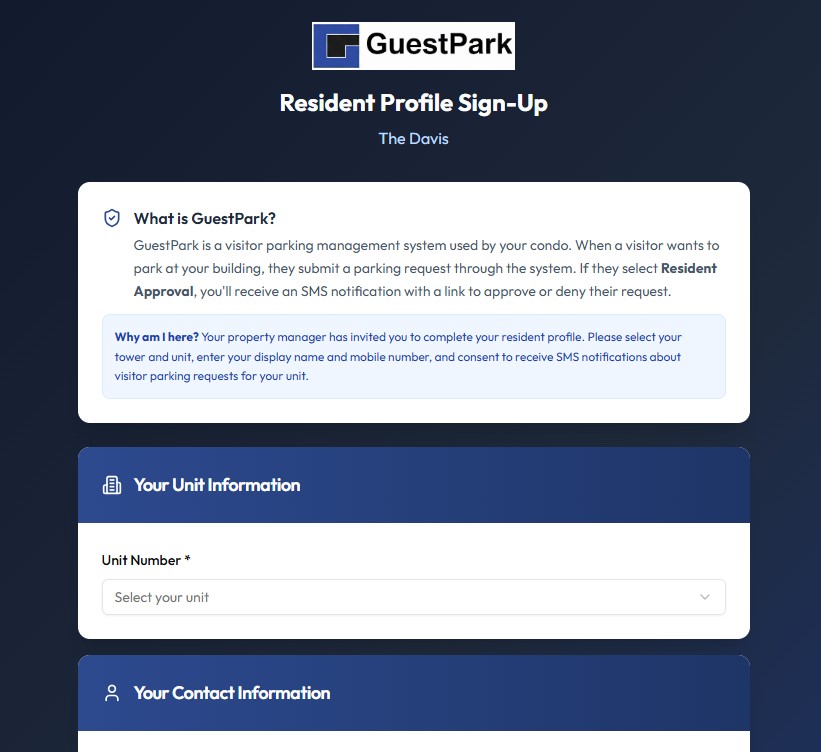 Resident sign-up profile intro