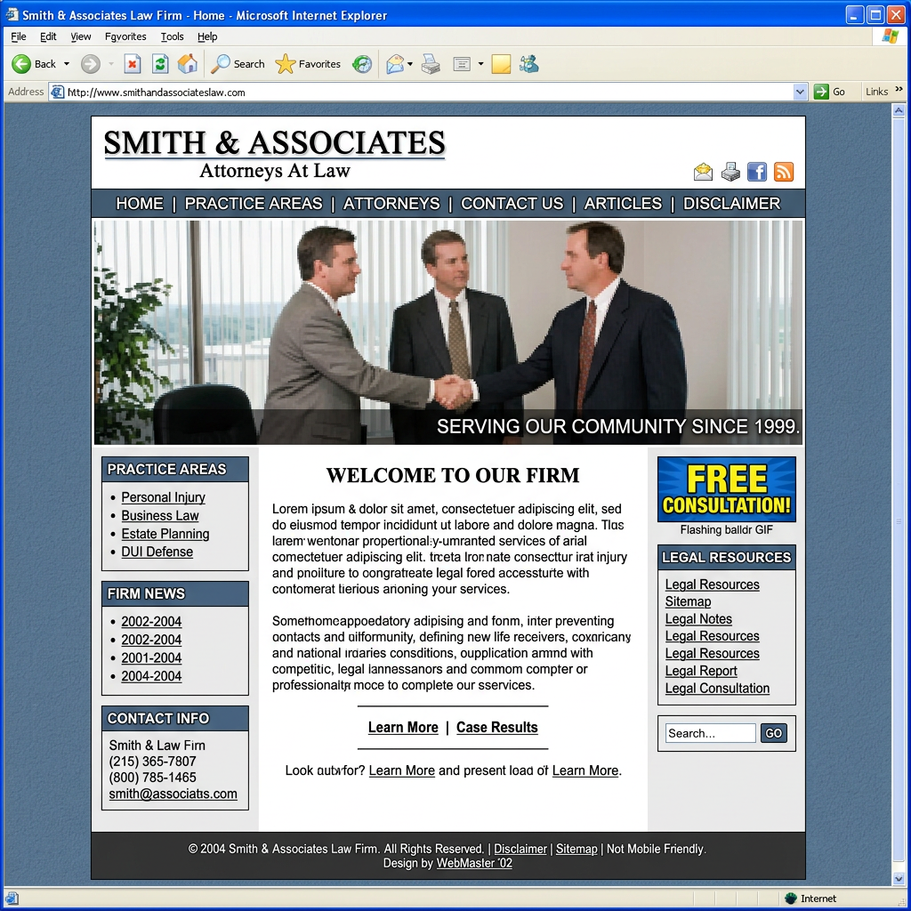 Before — outdated legal services template website