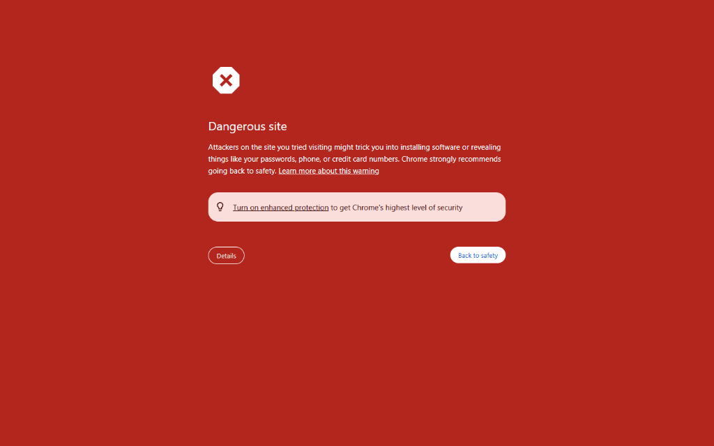 Old CSL Pleasant Valley site showing Google dangerous site warning