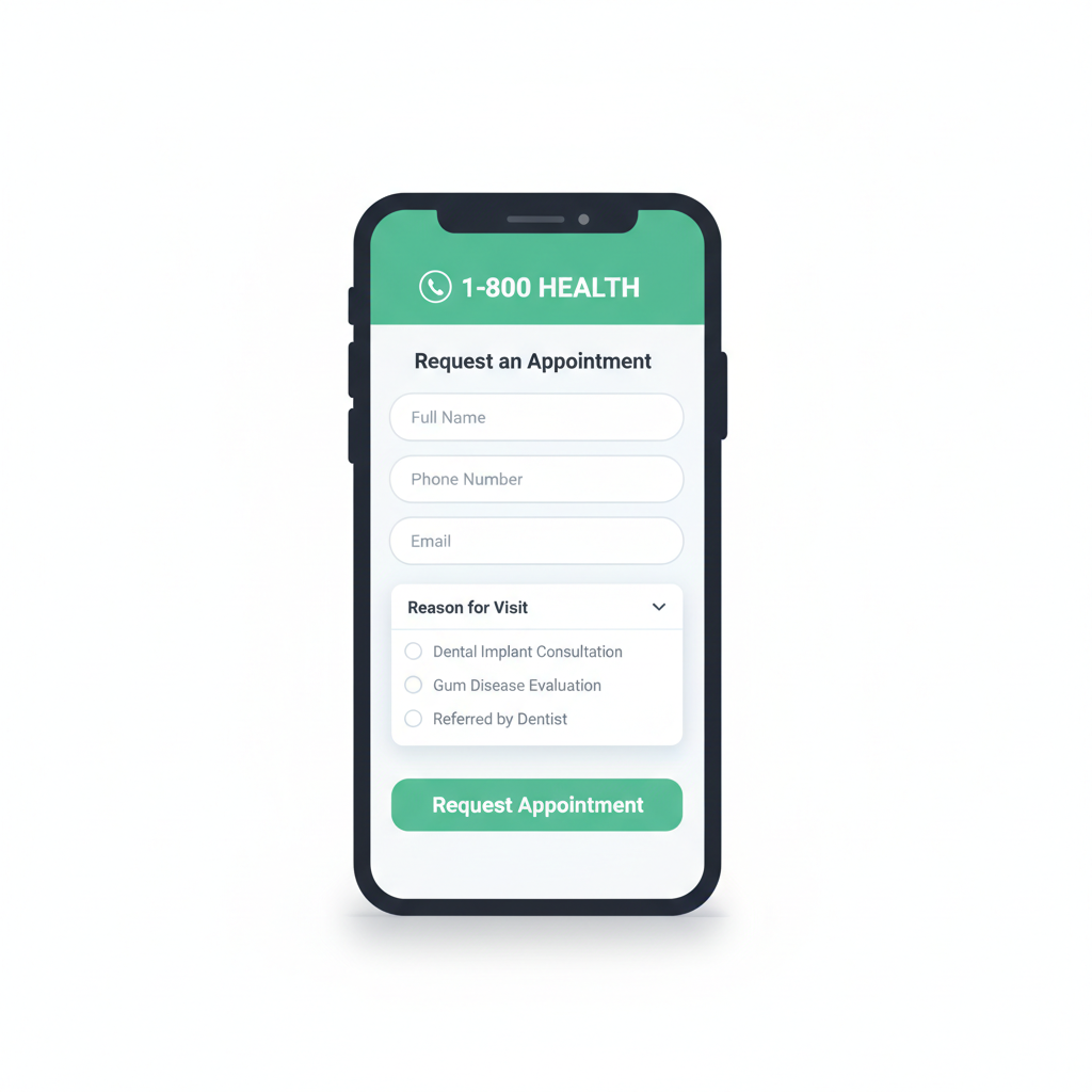 Example of a simplified appointment request form for a specialty dental practice on mobile