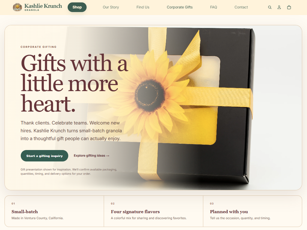 Kashlie Krunch corporate gifting page