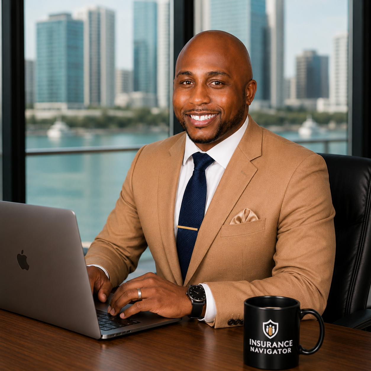 Anthony Stanley, founder of Agreement Insurance, at his desk