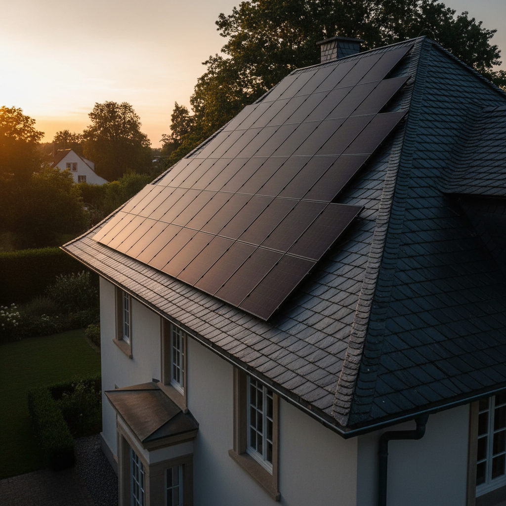 Photovoltaikanlage harmonisch integriert auf einem Schieferdach
