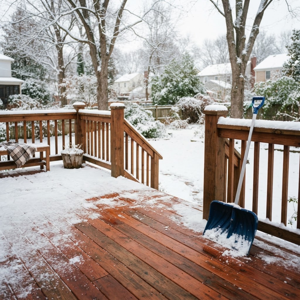 Snow, Ice, and De-Icing Salts on Hardwood Decks: A Winter Care Guide
