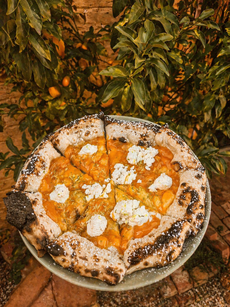 Pizza with ricotta and pumpkin