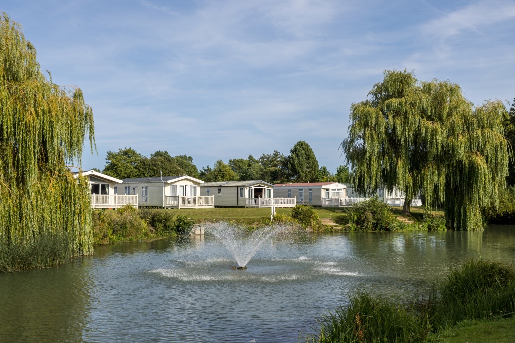 Holiday park with caravans by the water