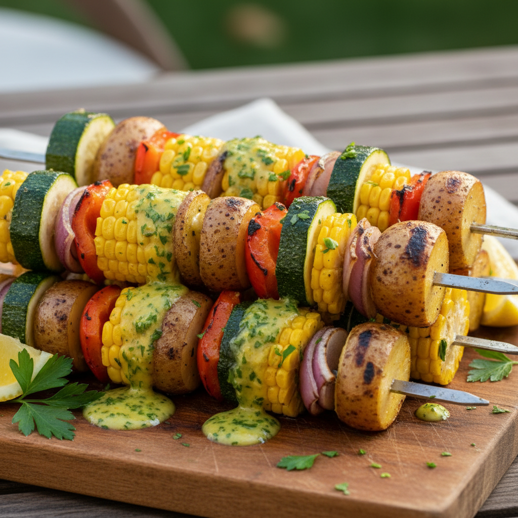 Grilled Potato Kabobs with Lemon Herb Drizzle