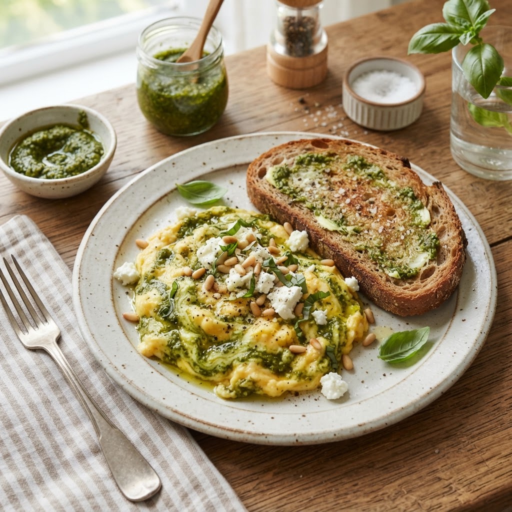 Pesto-Swirled Scrambled Eggs