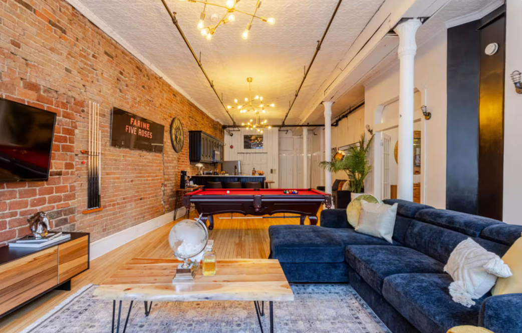 Living area with brick wall