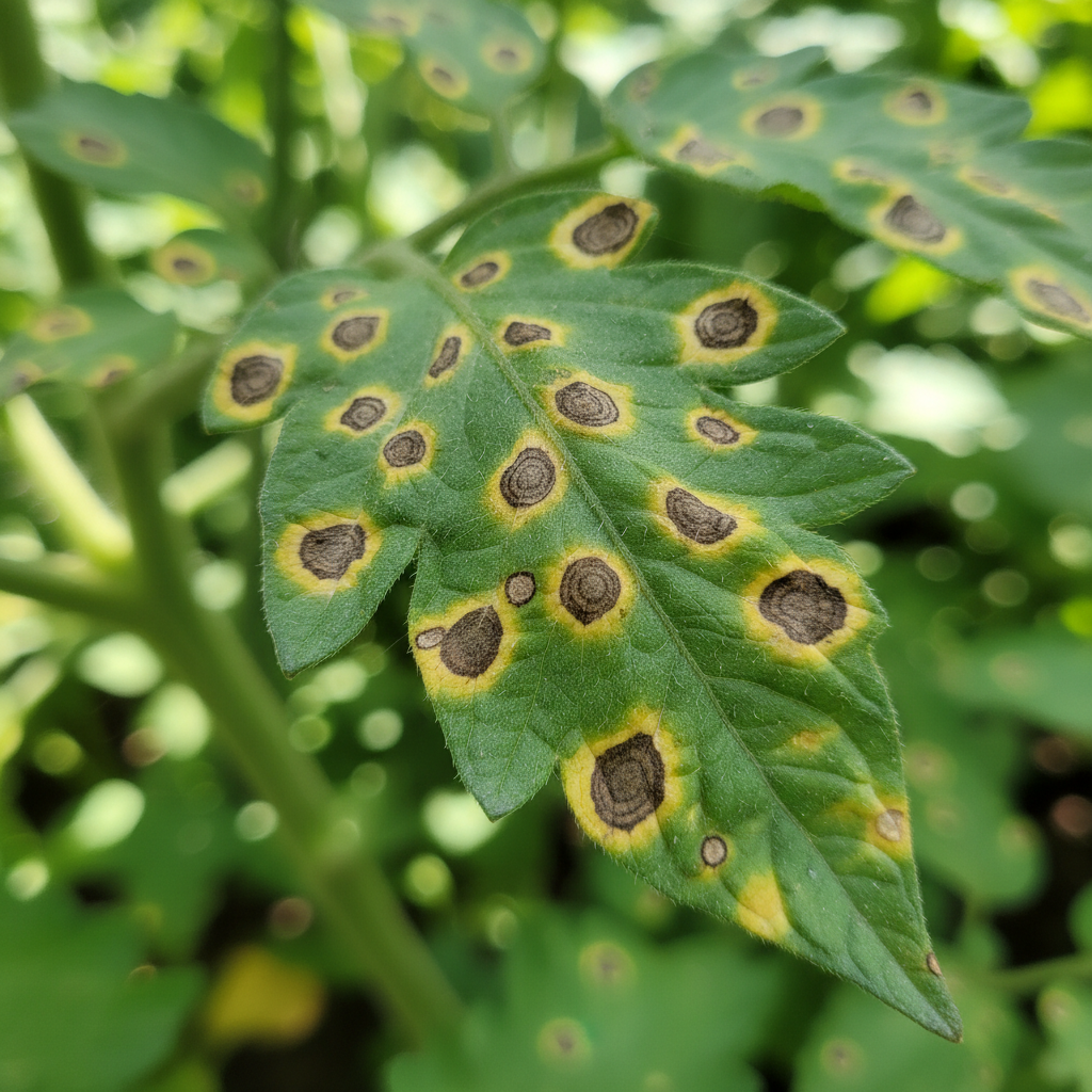 Tomato leaf — Brown spots with rings