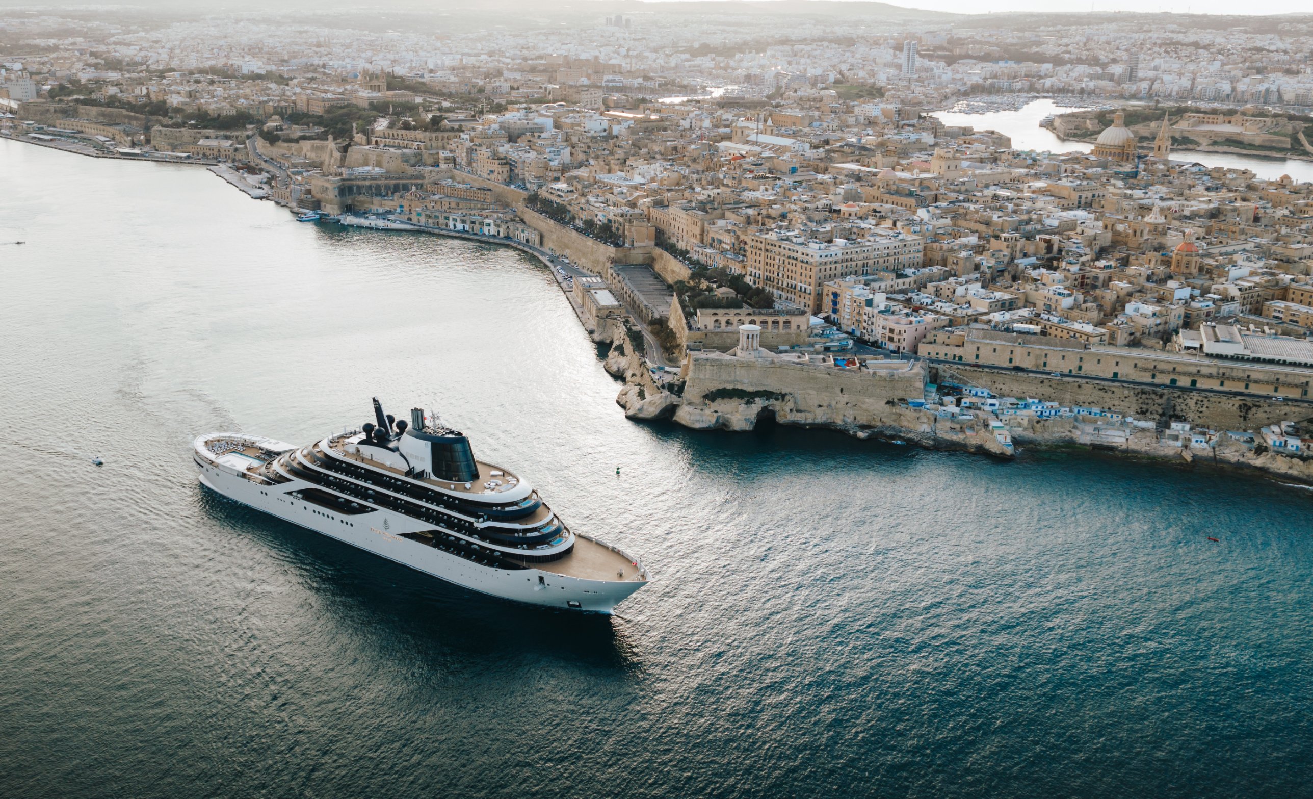 Cruise ship arriving in Grand Harbour, Valletta