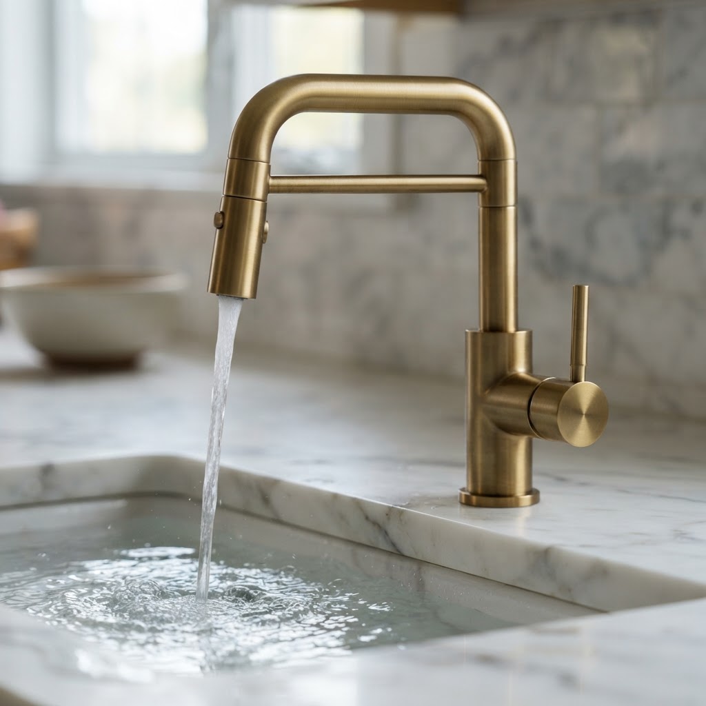 Clean, filtered water flowing from a premium faucet