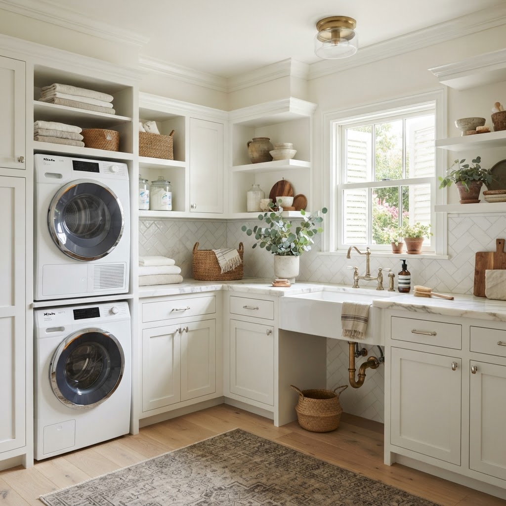 Utility room with drain plumbing in an Arlington home